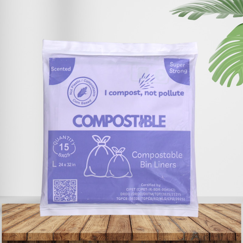 COMPOSTIBLE Scented Bin Liners / Garbage Bags | Fresh Fragrance | 2 Packs (15 Bags Each) – Total 30 Bags | Eco-Friendly, Super Strong, Leak-Proof & Tear-Resistant | For Kitchen, Bathroom, Office & Outdoor Use